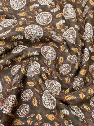 60/60 Cotton Handblocked Floral Print Brown/