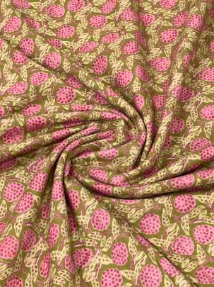 60/60 Cotton Handblocked Floral Print Mehndi Green/