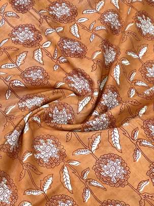  Cotton Bagru Handblocked Floral Print Rust Brown/ 