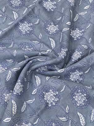  Cotton Bagru Handblocked Floral Print Grey/ 