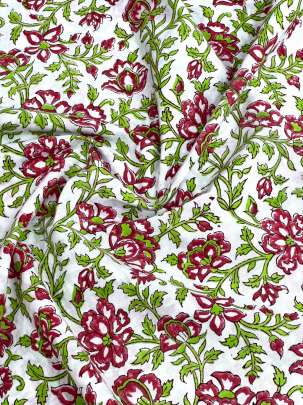 60/60 Cotton Handblocked Floral Print White/ 