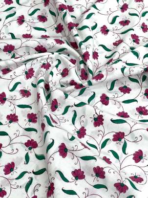 60/60 Cotton Handblocked Floral Print White/ 