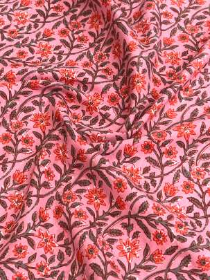 60/60 Cotton Handblocked Floral Print Peach/ 