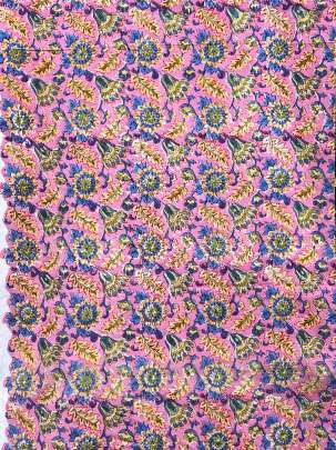 60/60 Cotton Handblocked Floral Print Peach Pink/ 