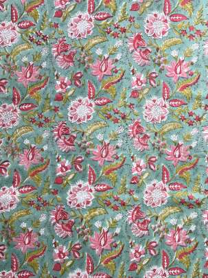 60/60 Cotton Handblocked Floral Print Greyish Green/ 