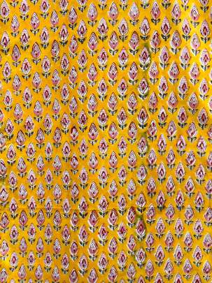 60/60 Cotton Handblocked Floral Print Saffron Yellow/ 