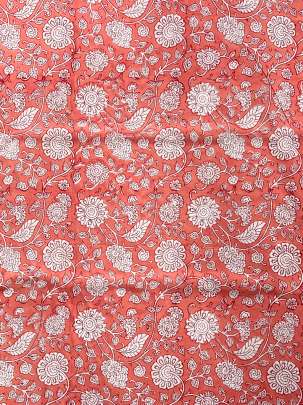 60/60 Cotton Handblocked Floral Print Pink Peach/ 