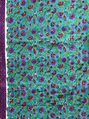 60/60 Cotton Handblocked Floral Print Rama Green/ 