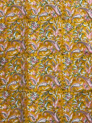 60/60 Cotton Handblocked Floral Print Mustard Yellow/ 