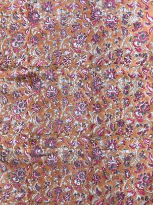 60/60 Cotton Handblocked Floral Print Peach / 