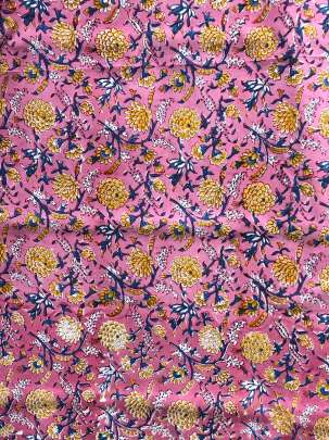 60/60 Cotton Handblocked Floral Print Pink/ 