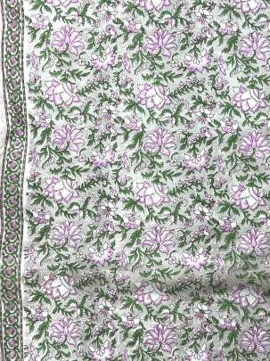 60/60 Cotton Handblocked Floral Print Light Greyish Green/ 