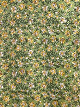 60/60 Cotton Handblocked Floral Print Light Green/ 