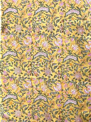 60/60 Cotton Handblocked Floral Print Light Yellow/ 