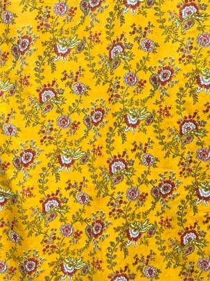 60/60 Cotton Handblocked Floral Print Yellow/ 