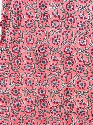 60/60 Cotton Handblocked Floral Print Peach Pink/ 