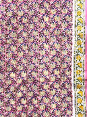 60/60 Cotton Handblocked Floral Print Pink/ 