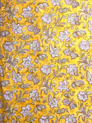 60/60 Cotton Handblocked Floral Print Yellow/ 