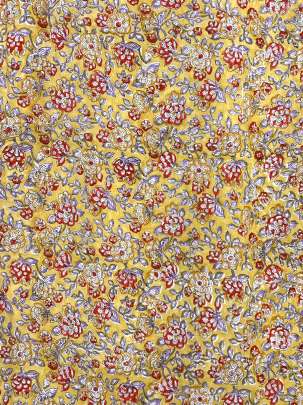 60/60 Cotton Handblocked Floral Print Light Yellow/ 