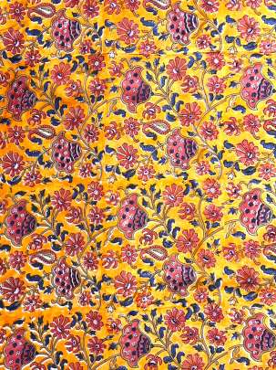 60/60 Cotton Handblocked Floral Print Yellow/ 