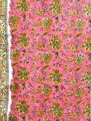 60/60 Cotton Handblocked Floral Print Pink/ 