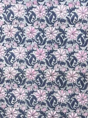 60/60 Cotton Handblocked Floral Print Grey/ 