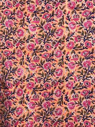 60/60 Cotton Handblocked Floral Print Peach / 