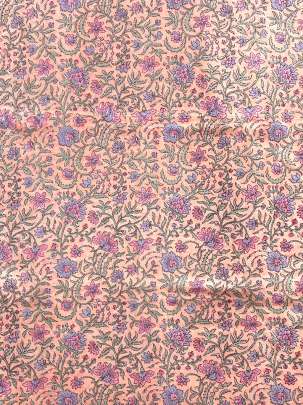 60/60 Cotton Handblocked Floral Print Peach / 