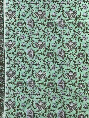 60/60 Cotton Handblocked Floral Print Pista Green/ 