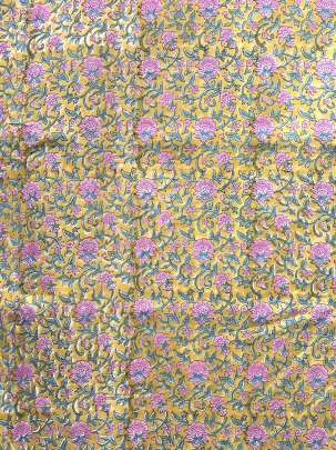 60/60 Cotton Handblocked Floral Print Yellow/ 