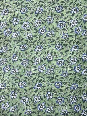 60/60 Cotton Handblocked Floral Print Pista Green/ 