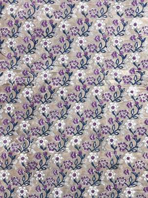 60/60 Cotton Handblocked Floral Print Grey/ 