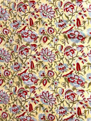 60/60 Cotton Handblocked Floral Print Yellow/ 