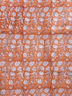 60/60 Cotton Handblocked Floral Print Orange Peach/ 