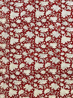 60/60 Cotton Handblocked Floral Print Maroon/ 