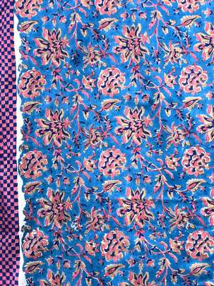 60/60 Cotton Handblocked Floral Print Blue/ 