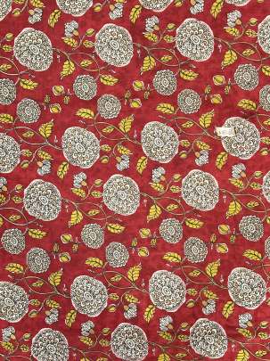 60/60 Cotton Handblocked Floral Print Red/ 