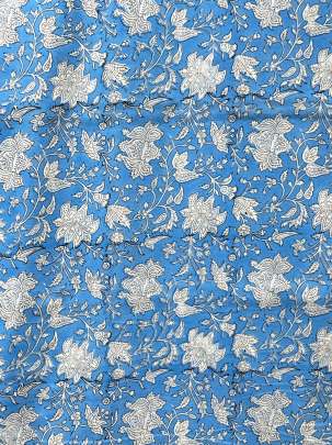 60/60 Cotton Handblocked Floral Print Sky Blue/ 