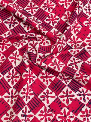 60/60 Cotton Handblocked Print Cherry Red/