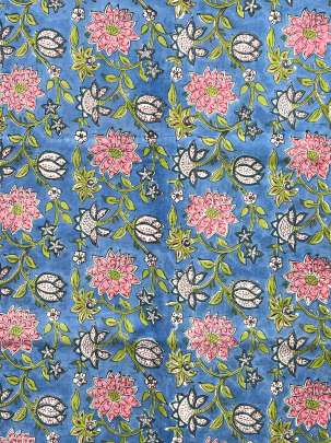 60/60 Cotton Handblocked Floral Print Blue/ 