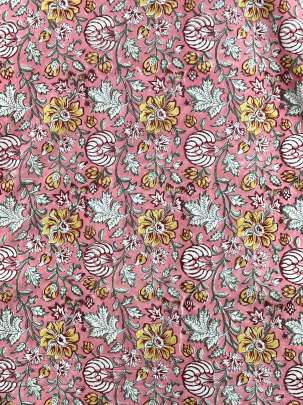 60/60 Cotton Handblocked Floral Print Peach Pink/ 