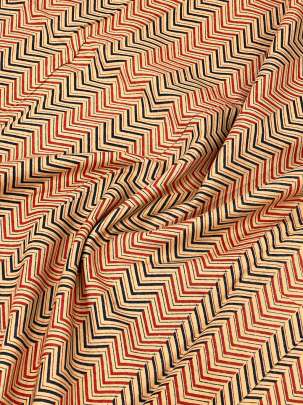 60/60 Cotton Handblocked Zig-Zag  Print Cream/