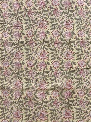 Cotton Mughal Handblocked Floral Print Yellowish Cream/ 