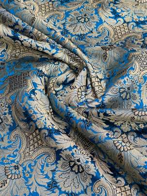 Art Kinkhab Peacock Blue/ Pure Banarasi fabrics