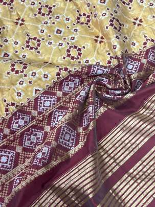 Art patola duppata with banarasi work - Creamish yellow/