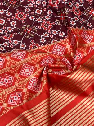 Art patola duppata with banarasi work - Maroon/ Patola duppatas 