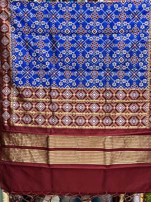 Art patola duppata with banarasi work - Royal blue/ Patola duppatas 