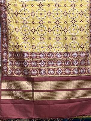 Art patola duppata with banarasi work - Creamish yellow/ Patola duppatas 