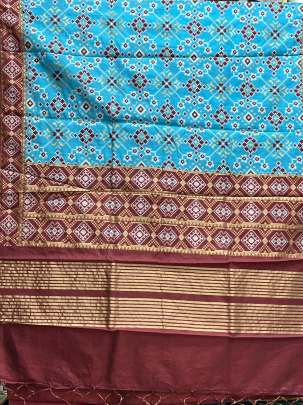 Art patola duppata with banarasi work - Sky blue/ Patola duppatas 