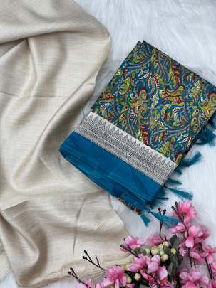 Art silk printed duppata paired with plain pashmina fabric/ 